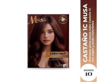 SHAMPOO TINTE CASTAÑO 1C CON ARGAN 25MLX10 EN SACHETS MUSA - 2