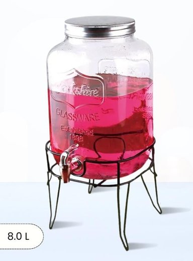 DISPENSADOR 8.0 L AGUA LISO CUADRADO CON RACK ICHIMATSU