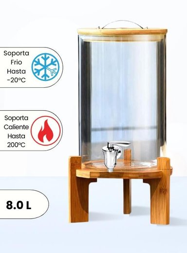 DISPENSADOR 8.0 L AGUA BOROSILICATO CON BASE MADERA OSCURO