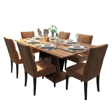 COMEDOR CENTRAL DECCO MATE 6 SILLAS NOGAL MILAN