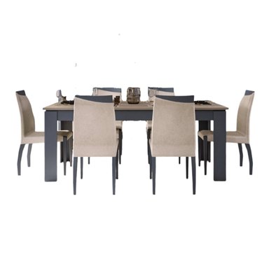 COMEDOR CENTRAL DECCO SATINADO 6 SILLAS BEIGE SEATTLE