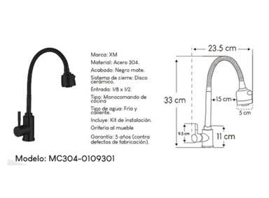 MEZCLADORA XM NEGRO MATE COCINA DISCO CERAMICO - 2