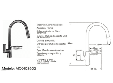 LLAVE XM GANSO COCINA PLOMO 108603 ACERO INOXIDABLE - 4