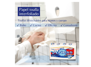PAPEL TOALLA INTERFOLEADO ARIESS 1 CAJA DE 20 PAQUETES X 200 HOJAS - 3