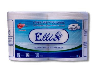 PAPEL HIGIÉNICO ELLIA BLANCO JUMBO ROLLOS 500 MTS PACK 6