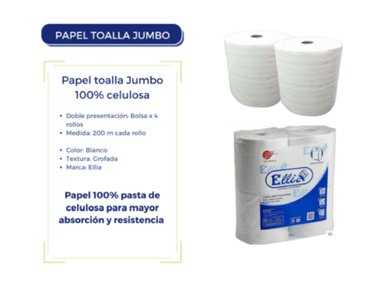 PAPEL HIGIÉNICO ELLIA BLANCO JUMBO ROLLOS PACK 4 - 4