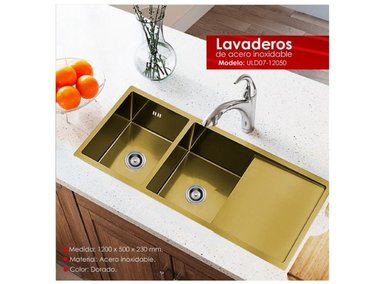 MUEBLE LAVAPLATOS XM ULD07-12050 DORADO LAVADERO LUJO COCINA 120 CM X 50 CM ACERO INOXIDABLE - 5