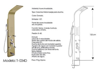 COLUMNA HIDROMASAJE PARA DUCHA XM T-034D ACERO INOXIDABLE DORADO - 3