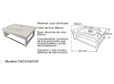 LAVABO XM YAC604000 LOZA VITRIFICADA BLANCO CON SOPORTE - 4