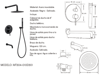 LLAVES MAS MEZCLADORA DE LUJO PARA DUCHA XM MT304- 010D301 ACERO INOXIDABLE NEGRO - 5