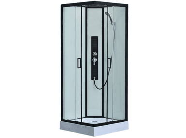 CABINA XM LUNAS TEMPLADAS CUADRADO DE DUCHA MÁS COLUMNA HIDROMASAJE Y BASE DE FIBRA DE VIDRIO