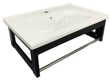 LAVABO YAC604001 LOZA VITRIFICADA DE 60 X 40 CM BLANCO CON SOPORTE NEGRO