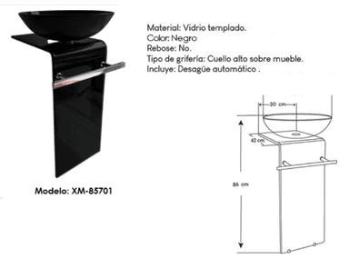 LAVABO PEDESTAL DE VIDRO LUJO XM-85701 VIDRIO TEMPLADO 86 CM NEGRO TRANSLÚCIDO - 3