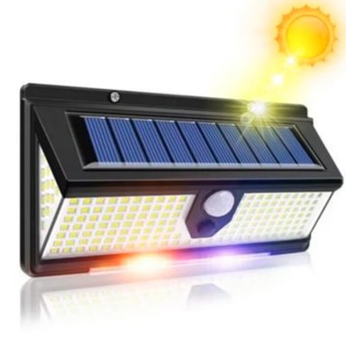 LÁMPARA SOLAR CON SENSOR 190 LED BRILLANTES LUCES ROJAS Y AZUL