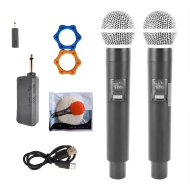 MICRÓFONO INALÁMBRICOS RECARGABLES DOBLES KARAOKE WIRELESS UHF GE5-2