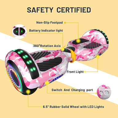 SCOOTER ELÉCTRICO LED Y MÚSICA SMART BALANCE HOVERBOARD SIMATE ROSADO - 3