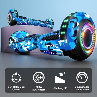 SCOOTER ELÉCTRICO LED Y MÚSICA SMART BALANCE HOVERBOARD SIMATE CELESTE - 3