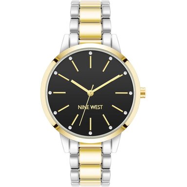 NINE WEST NW/2098CHGB RELOJ ELEGANTE PARA DAMA CON ESFERA FLORAL | PLATEADO/DORADO/NEGRO