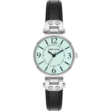ANNE KLEIN 109442CHHY RELOJ PARA MUJER CON CORREA DE CUERO | NEGRO/PLATA/AGUAMARINA