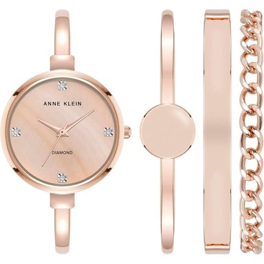 ANNE KLEIN AK/1470GNST RELOJ FEMENINO CON SET DE PULSERAS | ORO ROSA/ROSA