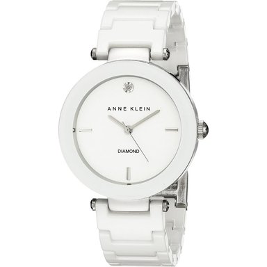 ANNE KLEIN AK/1018RGRD RELOJ PARA MUJER DE CERÁMICA CON DIAMANTE AUTÉNTICO | BLANCO/PLATA