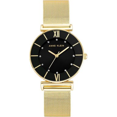 ANNE KLEIN AK/3781SVTT RELOJ FEMENINO BRILLANTE CON CORREA TIPO MALLA | DORADO/NEGRO