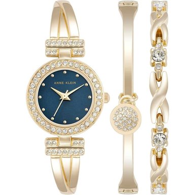 ANNE KLEIN AK/1868GBST RELOJ PARA MUJER CON CRISTALES Y SET DE PULSERAS | DORADO/AZUL MARINO