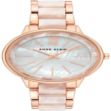 ANNE KLEIN AK/1413LBSV RELOJ PARA MUJER CON PULSERA DE RESINA | BLANCO NACARADO/ORO ROSA
