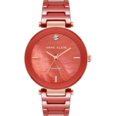 ANNE KLEIN AK/1018RGRD RELOJ PARA MUJER DE CERÁMICA CON DIAMANTE AUTÉNTICO | ROJO/ORO ROSA