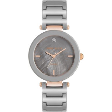 ANNE KLEIN AK/1018RGRD RELOJ PARA MUJER DE CERÁMICA CON DIAMANTE AUTÉNTICO | GRIS PARDO/ORO ROSA.