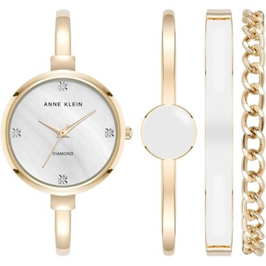 ANNE KLEIN AK/1470GNST RELOJ FEMENINO CON SET DE PULSERAS | BLANCO/DORADO