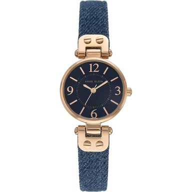 ANNE KLEIN 109442CHHY RELOJ PARA MUJER CON CORREA DE CUERO | AZUL MEZCLILLA/ORO ROSA