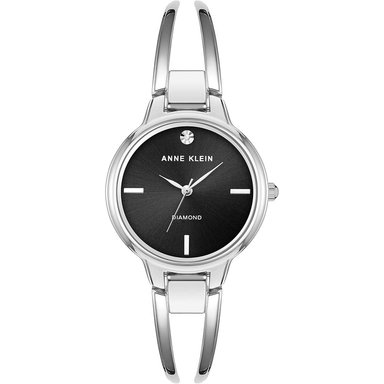 ANNE KLEIN AK/2626PKGB RELOJ FEMENINO CON DIAMANTE AUTÉNTICO | PLATA/NEGRO
