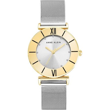 ANNE KLEIN AK/3781SVTT RELOJ FEMENINO BRILLANTE CON CORREA TIPO MALLA | PLATEADO/DORADO