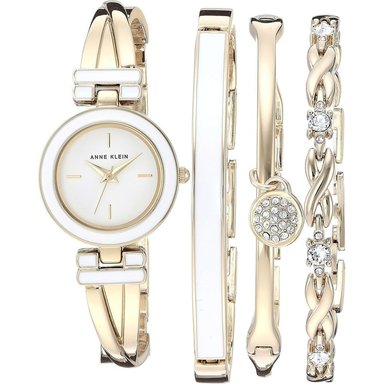 ANNE KLEIN AK/3284RDST SET PARA MUJER: RELOJ CON CRISTALES Y PULSERAS | DORADO/BLANCO