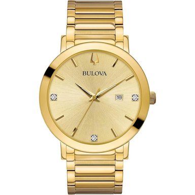 BULOVA 98D144 RELOJ DE CUARZO PARA HOMBRE CON DIAMANTE Y CRISTAL CONTINUO | DORADO