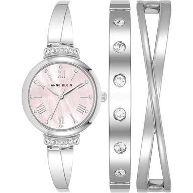 ANNE KLEIN AK/2245 RELOJ MUJER CON CRISTALES PREMIUM Y SET DE PULSERAS | PLATEADO/ROSADO