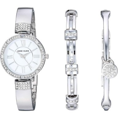 ANNE KLEIN AK/3295SVST SET PARA MUJER: RELOJ CON CRISTALES Y PULSERAS | PLATEADO