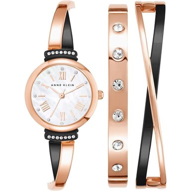 ANNE KLEIN AK/2245 RELOJ MUJER CON CRISTALES PREMIUM Y SET DE PULSERAS | ORO ROSA/GRIS PLOMIZO