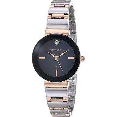 ANNE KLEIN AK/2434EMGB RELOJ CON DIAMANTE VERDADERO Y PULSERA PARA MUJER | PLATA/ORO ROSA/AZUL MARINO