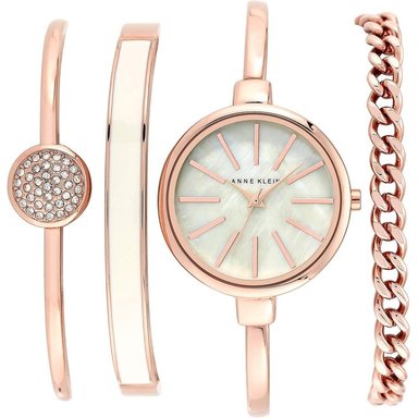 ANNE KLEIN AK/1470GNST RELOJ FEMENINO CON SET DE PULSERAS | ORO ROSA/BLANCO
