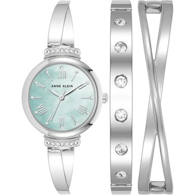 ANNE KLEIN AK/2245 RELOJ MUJER CON CRISTALES PREMIUM Y SET DE PULSERAS | PLATEADO/AZUL CLARO