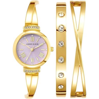 ANNE KLEIN AK/2245 RELOJ MUJER CON CRISTALES PREMIUM Y SET DE PULSERAS | DORADO/LAVANDA