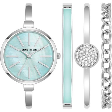ANNE KLEIN AK/1470GNST RELOJ FEMENINO CON SET DE PULSERAS | PLATEADO/AZUL CLARO