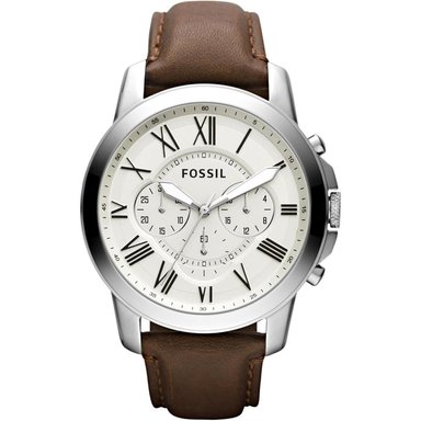 FOSSIL FS4735 RELOJ GRANT PARA HOMBRE CON CRONÓGRAFO Y CORREA DE CUERO | SILVER/BROWN