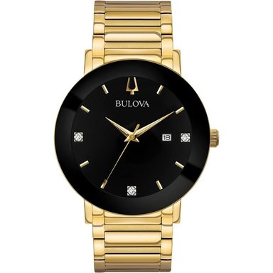 BULOVA 98D144 RELOJ DE CUARZO PARA HOMBRE CON DIAMANTE Y CRISTAL CONTINUO | DORADO/NEGRO