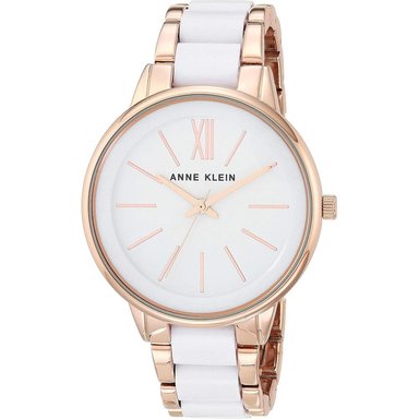 ANNE KLEIN AK/1413LBSV RELOJ PARA MUJER CON PULSERA DE RESINA | BLANCO/ORO ROSA