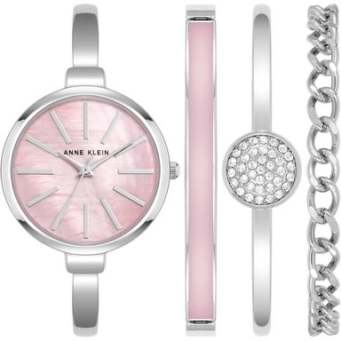 ANNE KLEIN AK/1470GNST RELOJ FEMENINO CON SET DE PULSERAS | PLATEADO/ROSADO