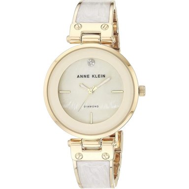 ANNE KLEIN AK/2512LPGB RELOJ PARA MUJER CON DIAMANTE AUTÉNTICO | MARFIL/DORADO