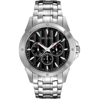 BULOVA RELOJ CLÁSICO PARA HOMBRE DE CUARZO MULTIFUNCIÓN CON ESFERA NEGRA | PLATEADO
